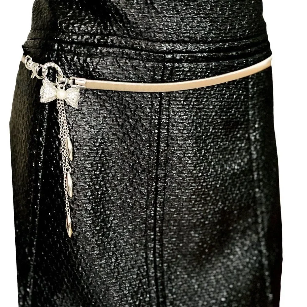 Silver Round Crystal Bow Buckle Metal Adjustable Fashion Cinch Belt - NEW